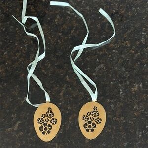 18K Gold Plated Egg Shaped Georg Jensen 2 Ornaments with Ribbon